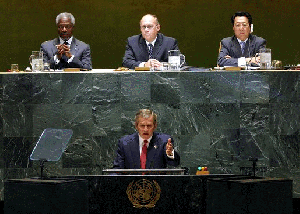 President Bush addresses the United Nations General Assembly on the issues concerning Iraq Thursday, September 12, 2002